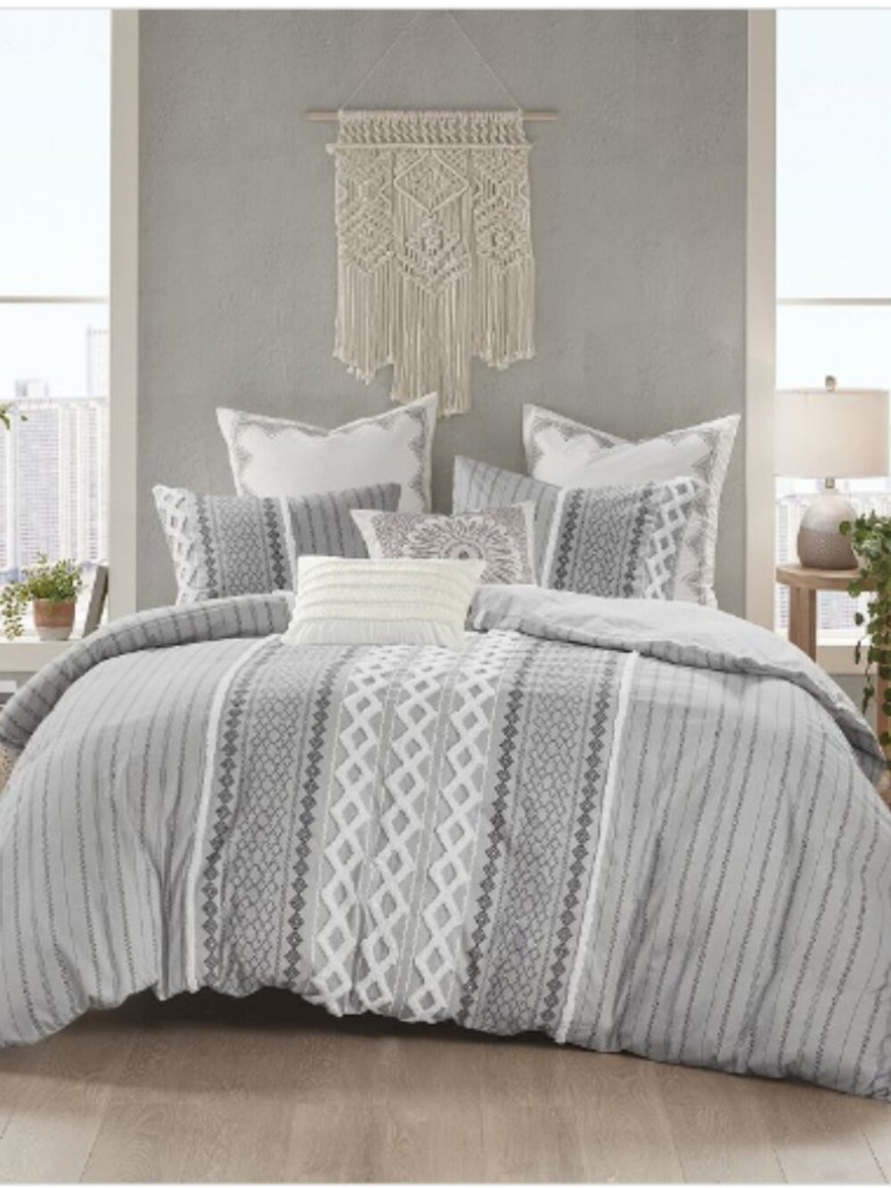 INK+IVY Imani 3 Piece Full/Queen Cotton Printed Duvet Cover Set with Chenille Gr